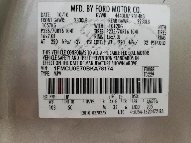 2011 Ford Escape Limited VIN: 1FMCU0E70BKA78174 Lot: 53210224