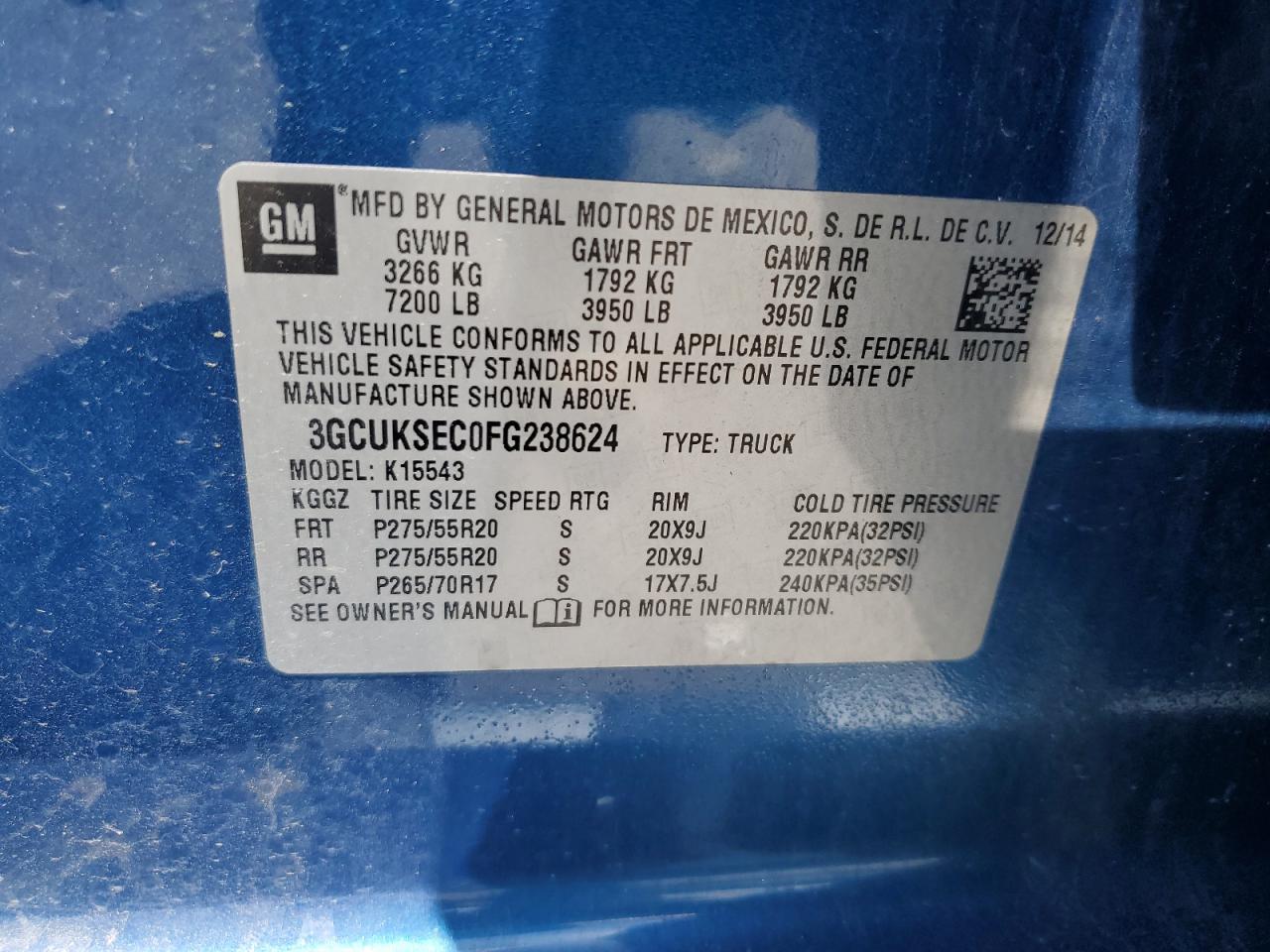 3GCUKSEC0FG238624 2015 Chevrolet Silverado K1500 Ltz