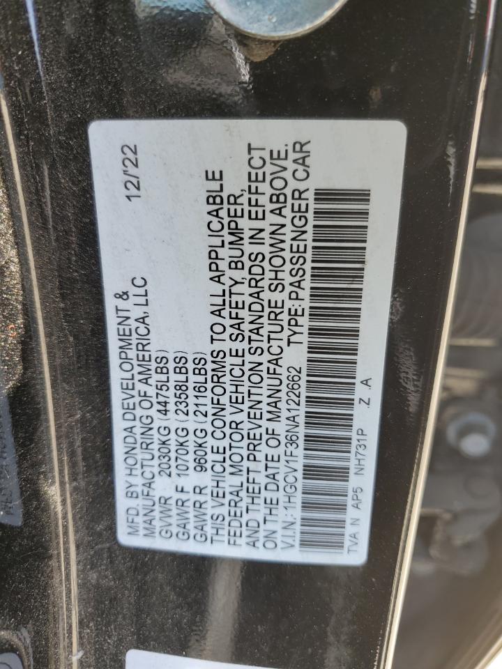 1HGCV1F36NA122662 2022 Honda Accord Sport