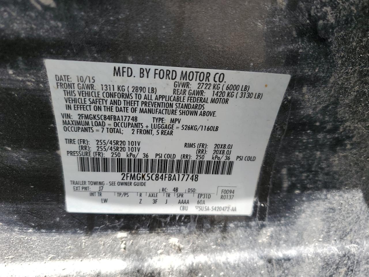 2FMGK5C84FBA17748 2015 Ford Flex Sel