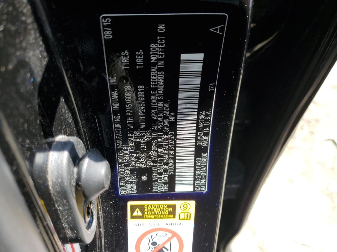 5TDZKRFH9FS107573 2015 Toyota Highlander Le