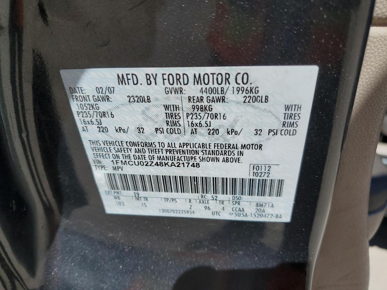 1FMCU02Z48KA21748 2008 Ford Escape Xls