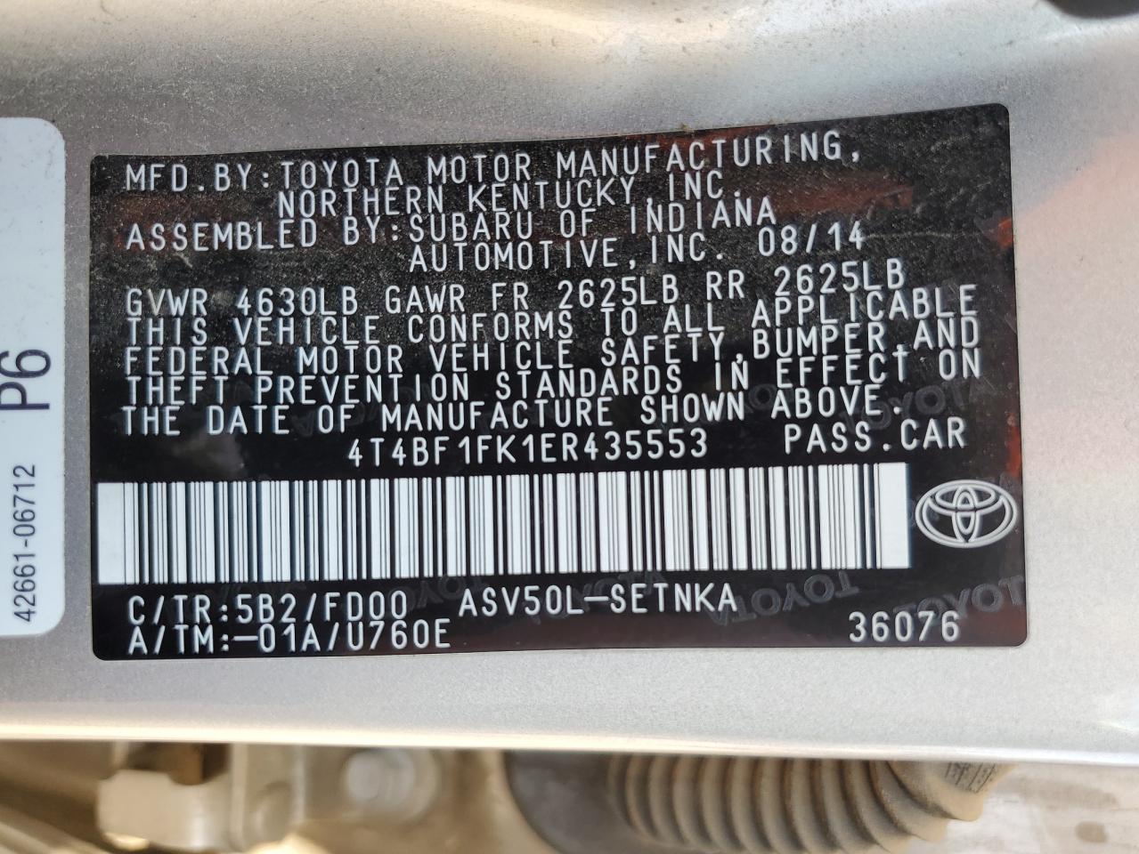 4T4BF1FK1ER435553 2014 Toyota Camry L