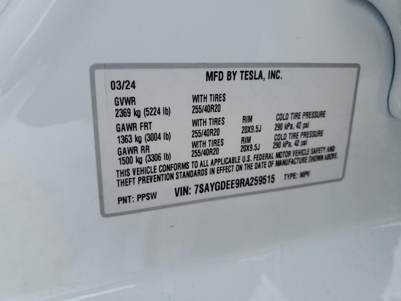 7SAYGDEE9RA259515 2024 Tesla Model Y