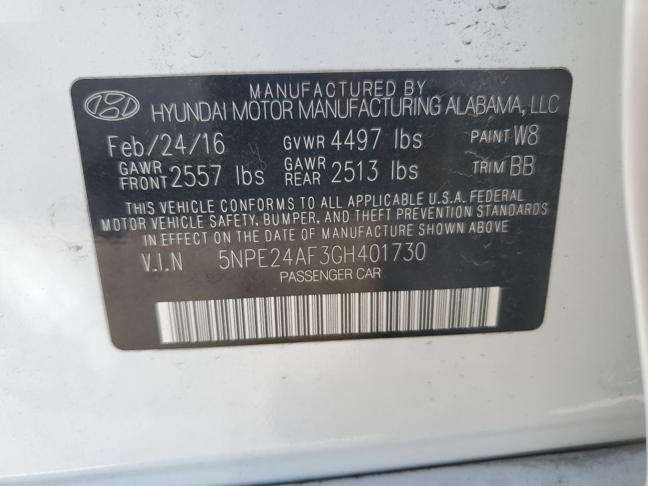 5NPE24AF3GH401730 2016 Hyundai Sonata Se