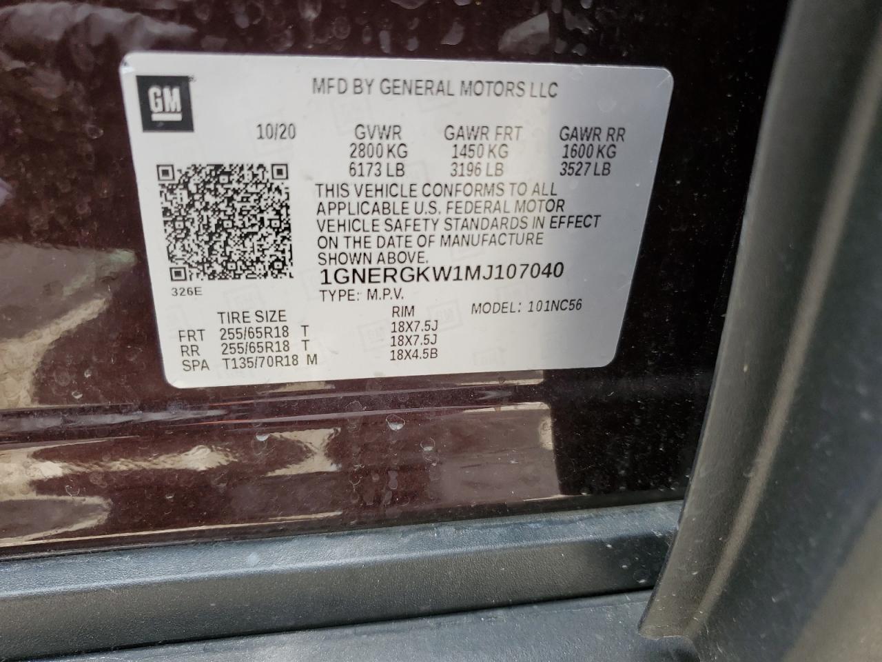 1GNERGKW1MJ107040 2021 Chevrolet Traverse Lt