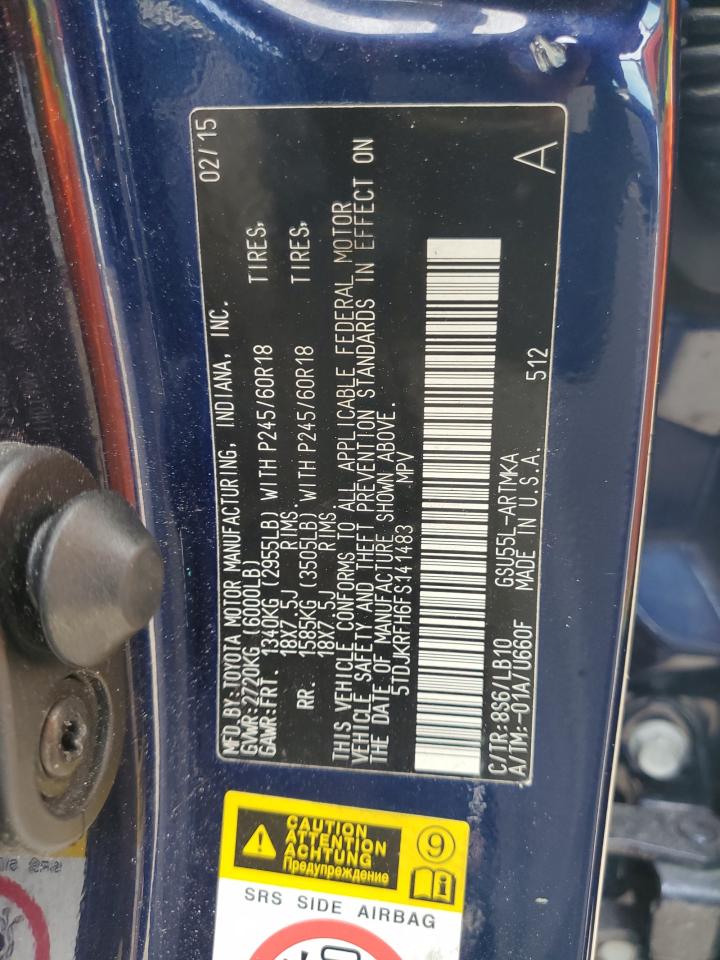 5TDJKRFH6FS141483 2015 Toyota Highlander Xle