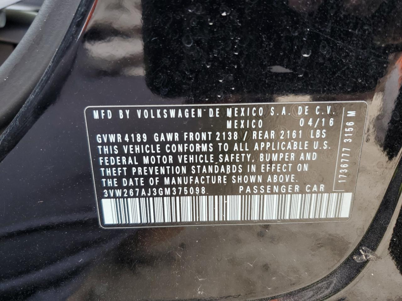 3VW267AJ3GM375098 2016 Volkswagen Jetta S