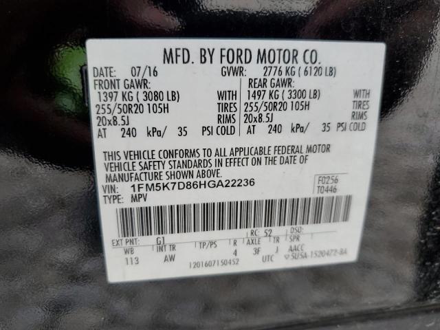 2017 Ford Explorer Xlt VIN: 1FM5K7D86HGA22236 Lot: 55796134