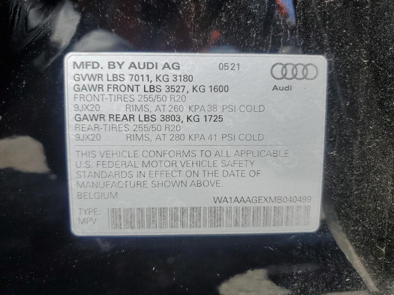 WA1AAAGEXMB040499 2021 Audi E-Tron Premium