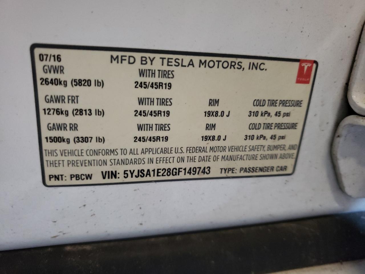 5YJSA1E28GF149743 2016 Tesla Model S