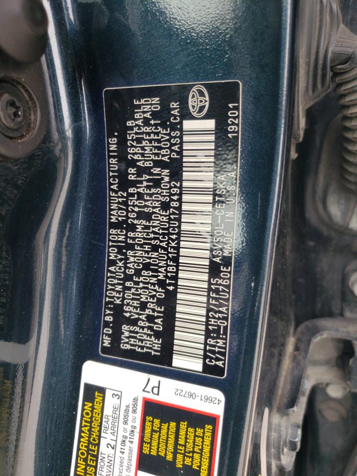 4T1BF1FK4CU178492 2012 Toyota Camry Base