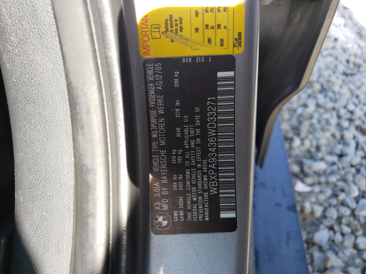 WBXPA93436WD33271 2006 BMW X3 3.0I