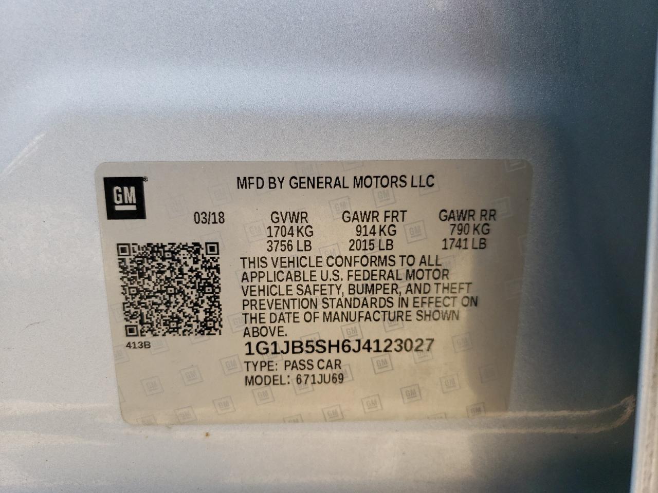 1G1JB5SH6J4123027 2018 Chevrolet Sonic Ls