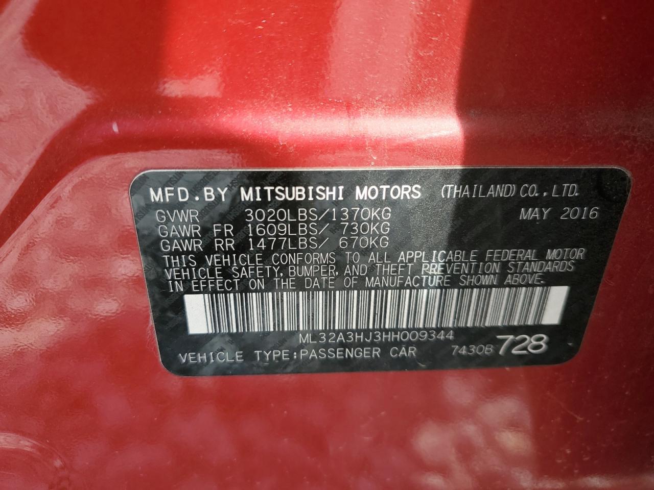 ML32A3HJ3HH009344 2017 Mitsubishi Mirage Es