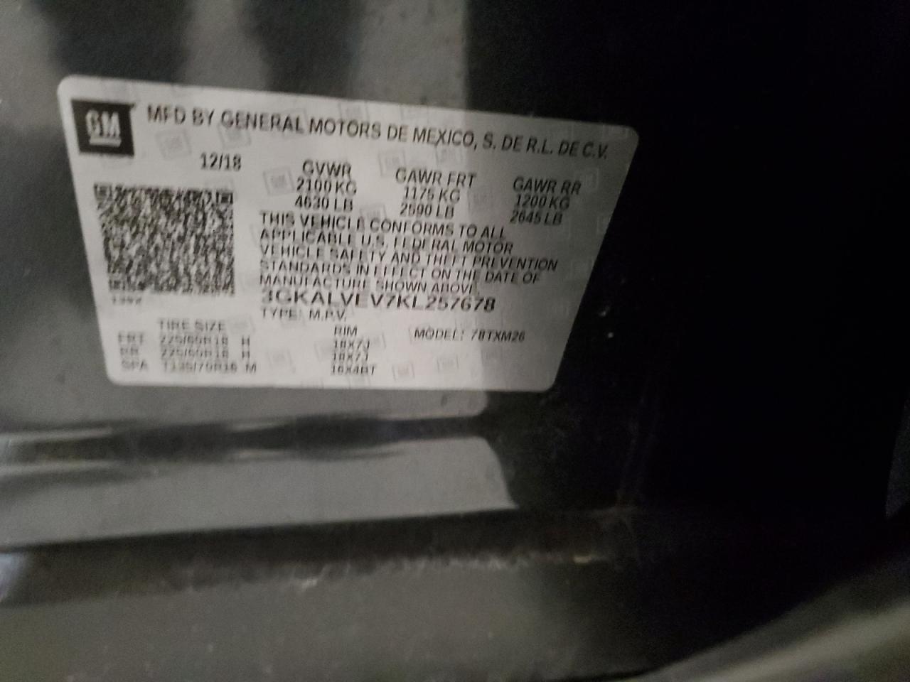 3GKALVEV7KL257678 2019 GMC Terrain Slt