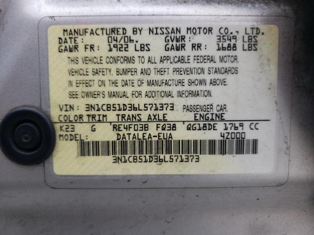 2006 Nissan Sentra 1.8 VIN: 3N1CB51D36L571373 Lot: 54975394