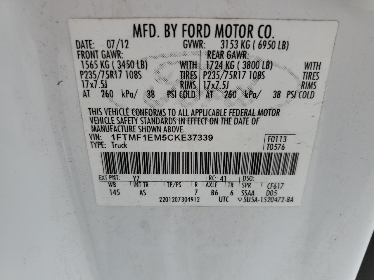 1FTMF1EM5CKE37339 2012 Ford F150