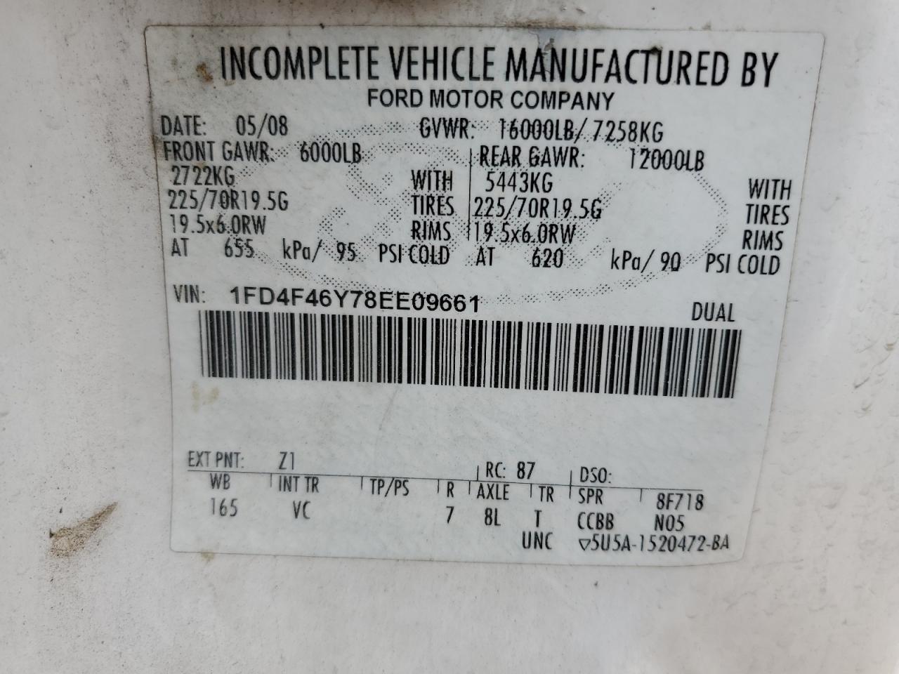 1FD4F46Y78EE09661 2008 Ford F450 Super Duty