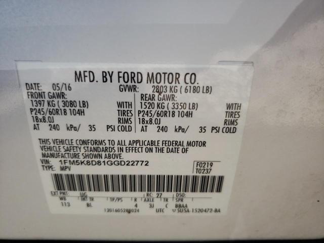 2016 Ford Explorer Xlt VIN: 1FM5K8D81GGD22772 Lot: 56843594