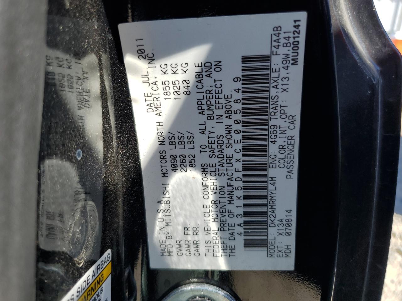 4A31K5DFXCE005849 2012 Mitsubishi Eclipse Gs Sport