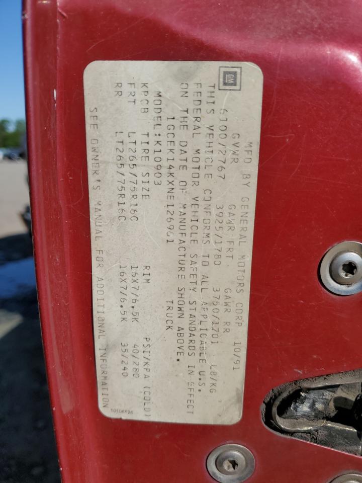 1GCEK14KXNE126961 1992 Chevrolet Gmt-400 K1500