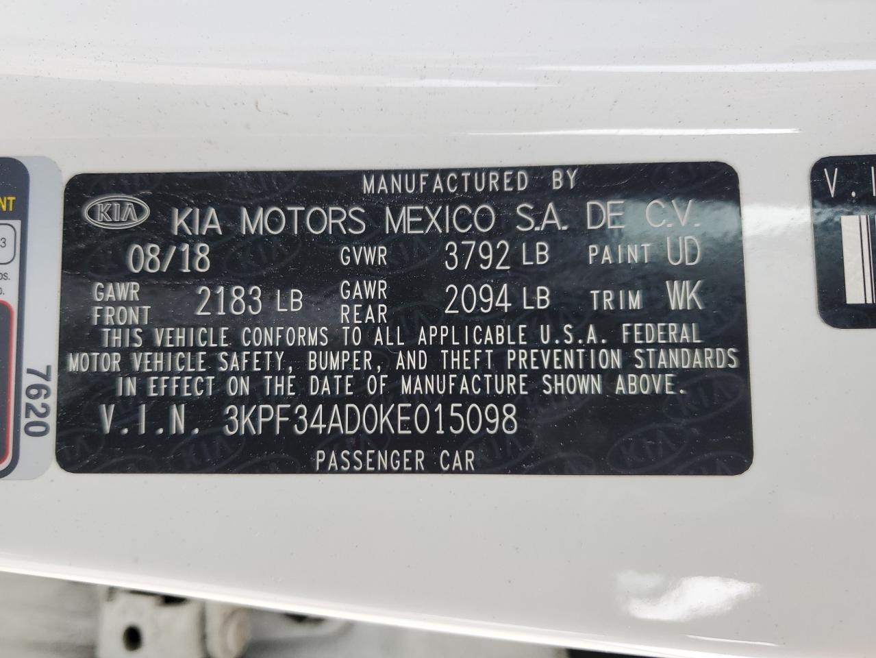 3KPF34AD0KE015098 2019 Kia Forte Gt Line