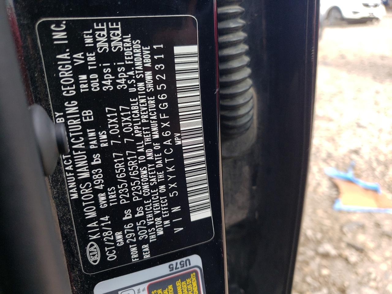 5XYKTCA6XFG652311 2015 Kia Sorento Lx