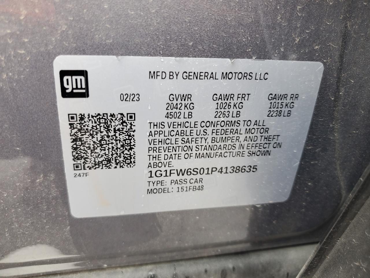 1G1FW6S01P4138635 2023 Chevrolet Bolt Ev 1Lt