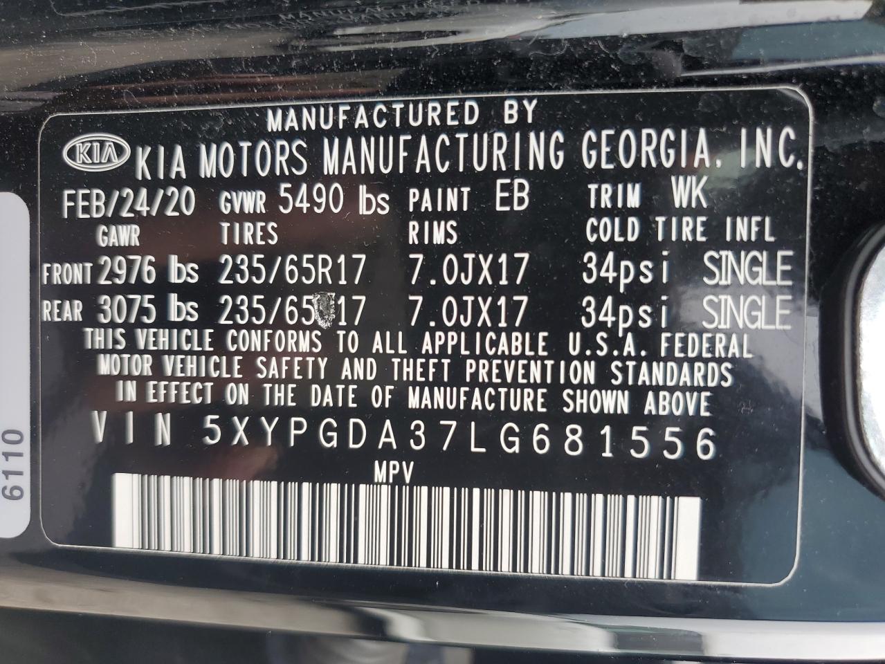 5XYPGDA37LG681556 2020 Kia Sorento L