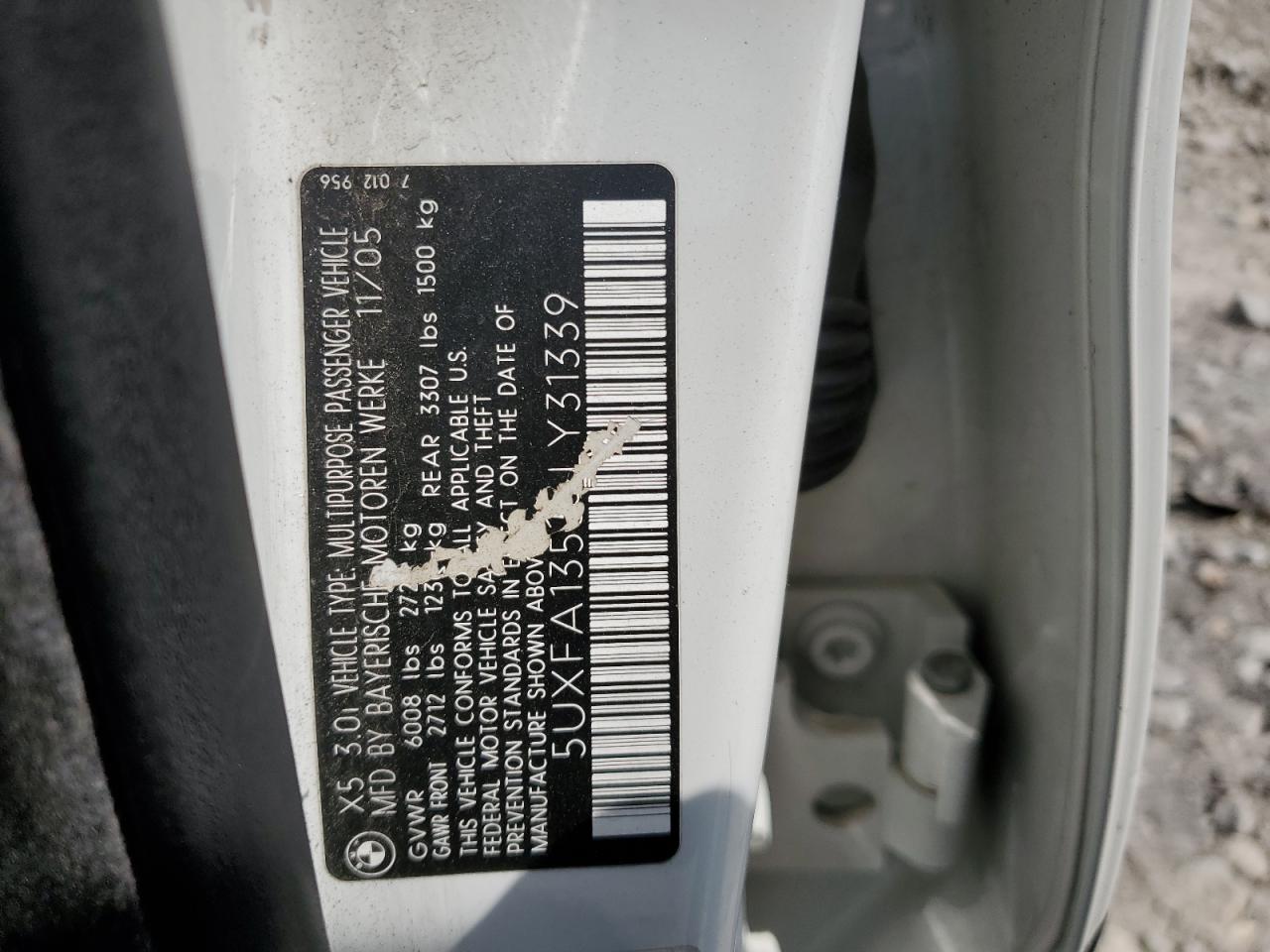 5UXFA13536LY31339 2006 BMW X5 3.0I