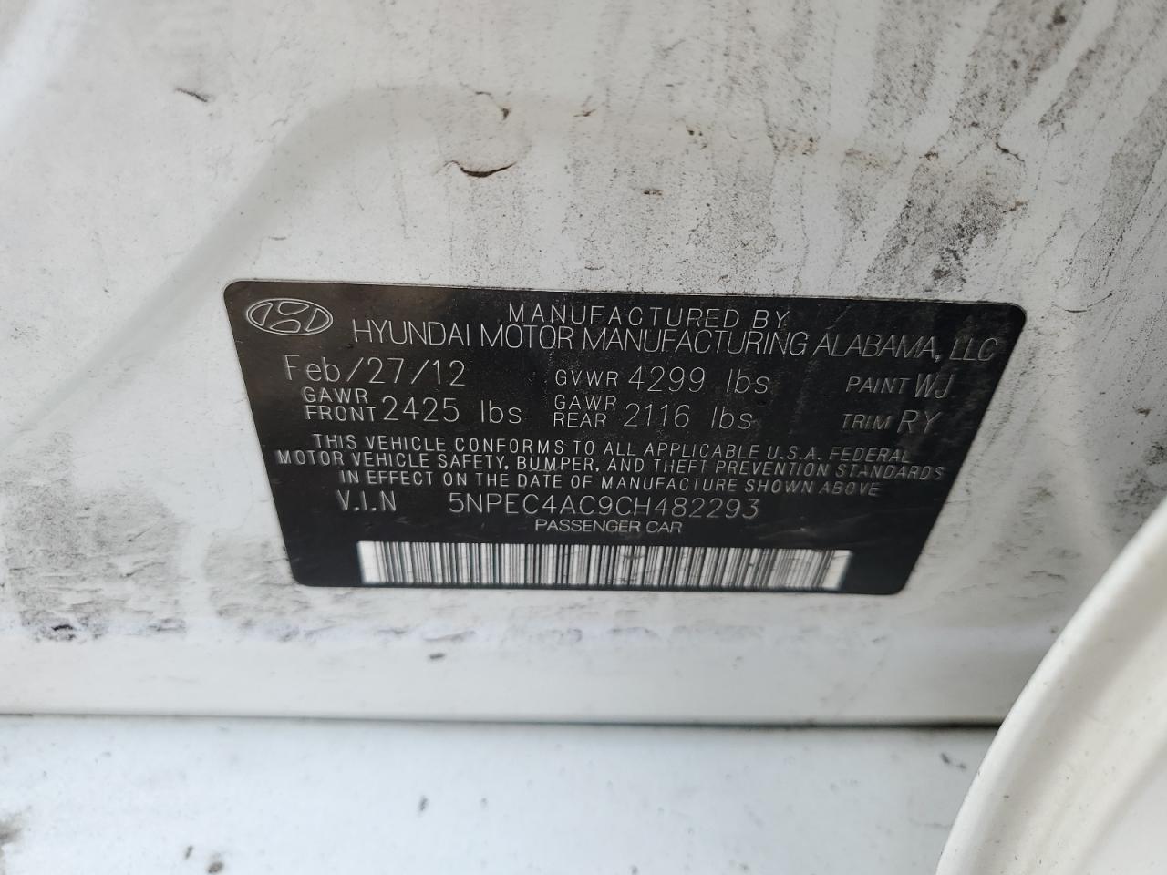 5NPEC4AC9CH482293 2012 Hyundai Sonata Se