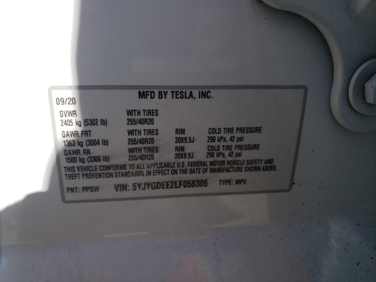 5YJYGDEE2LF058305 2020 Tesla Model Y