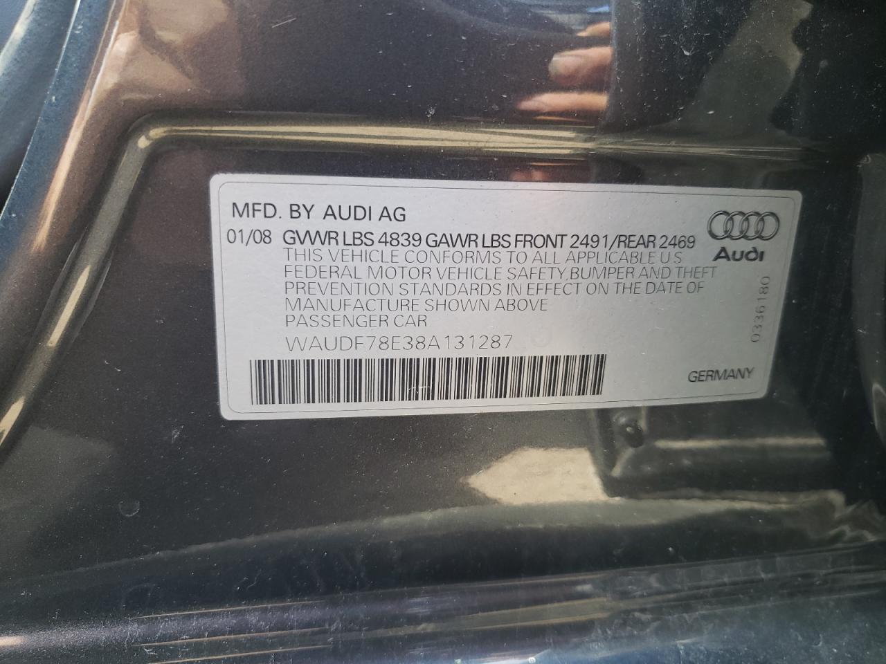 WAUDF78E38A131287 2008 Audi A4 2.0T Quattro