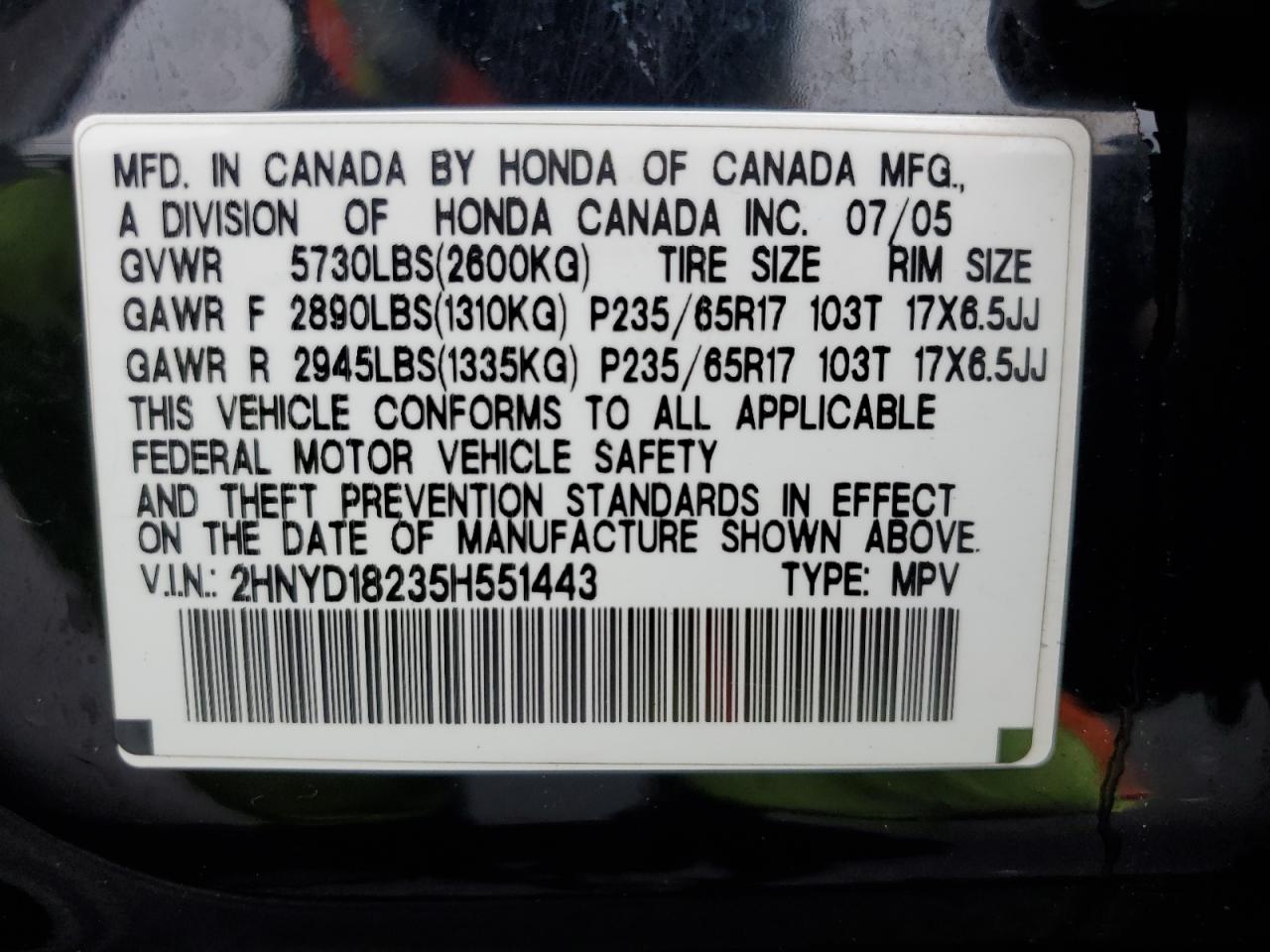 2HNYD18235H551443 2005 Acura Mdx