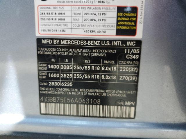 2006 Mercedes-Benz Ml 500 VIN: 4JGBB75E56A063108 Lot: 53054234