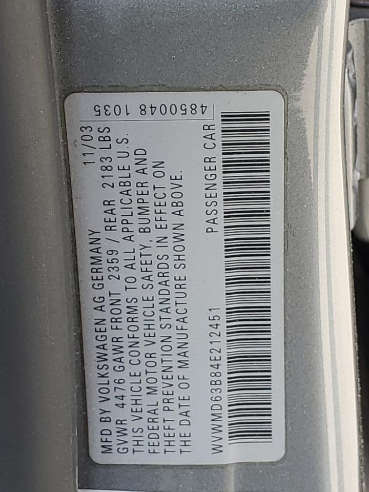 WVWMD63B84E212451 2004 Volkswagen Passat Gl