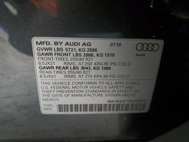 2019 Audi Sq5 Premium Plus VIN: WA1B4AFY3K2050151 Lot: 55305194