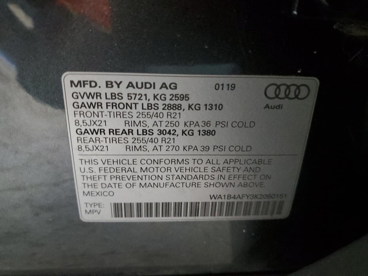 WA1B4AFY3K2050151 2019 Audi Sq5 Premium Plus