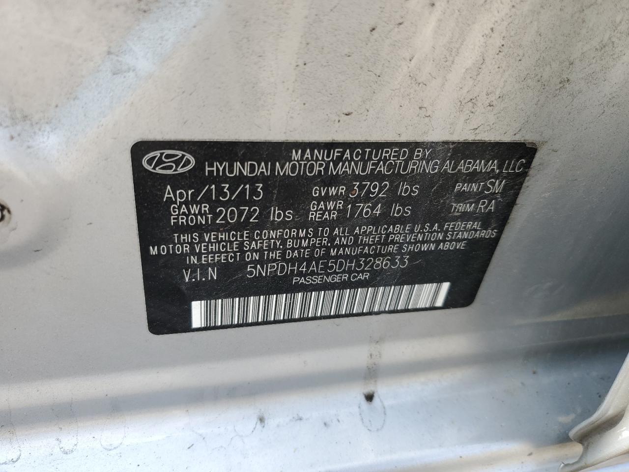 5NPDH4AE5DH328633 2013 Hyundai Elantra Gls