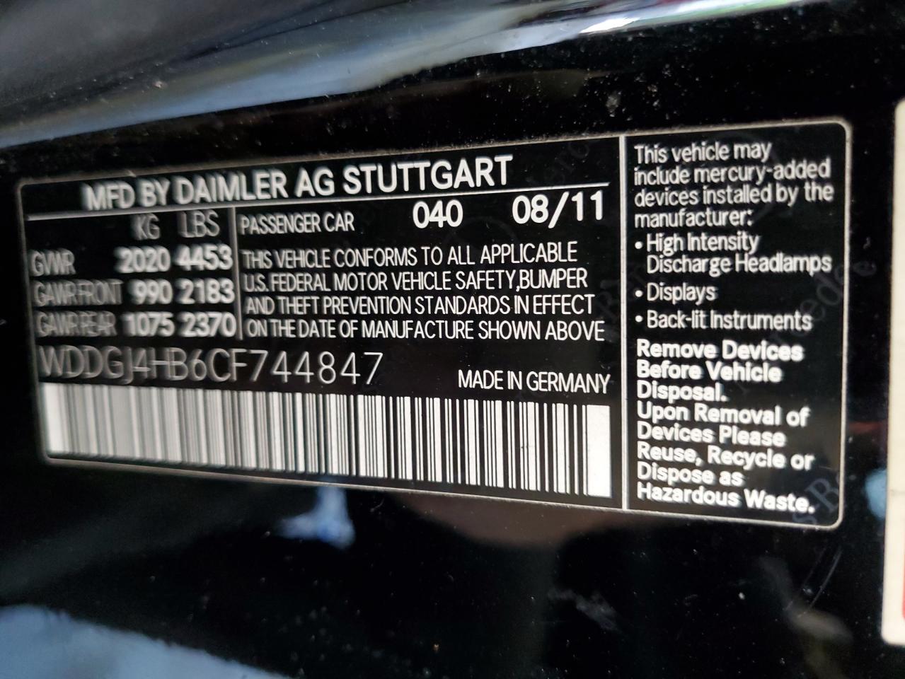 WDDGJ4HB6CF744847 2012 Mercedes-Benz C 250