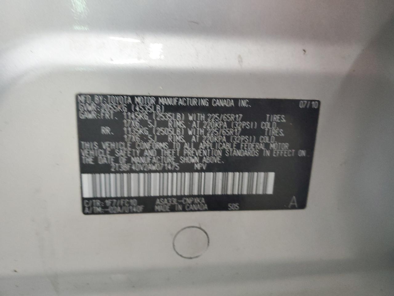 2T3BF4DV2AW071475 2010 Toyota Rav4