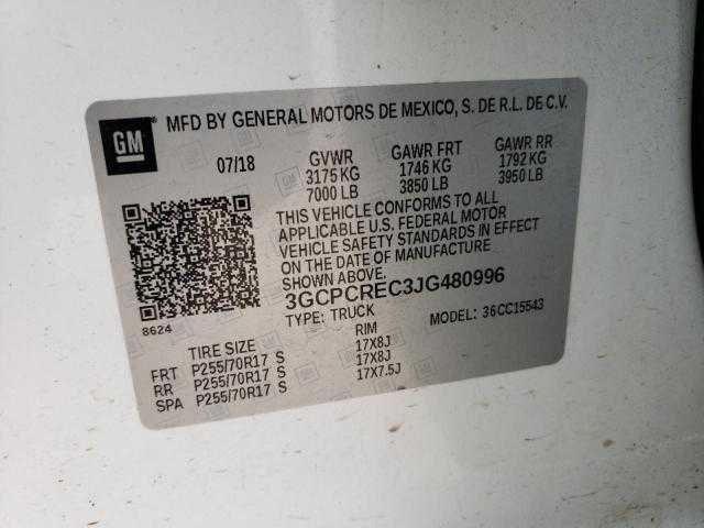 2018 Chevrolet Silverado C1500 Lt VIN: 3GCPCREC3JG480996 Lot: 53390304