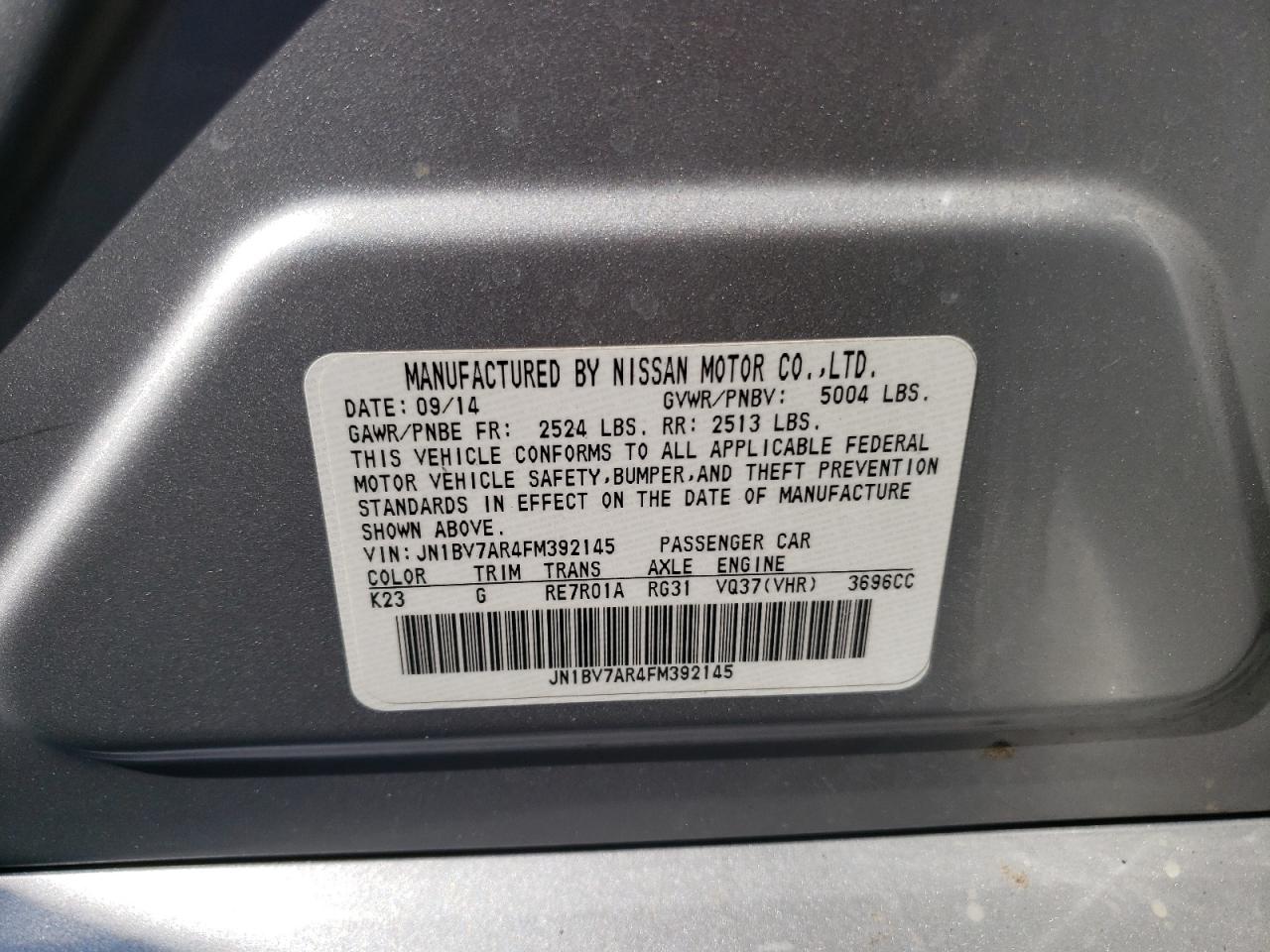 JN1BV7AR4FM392145 2015 Infiniti Q50 Base