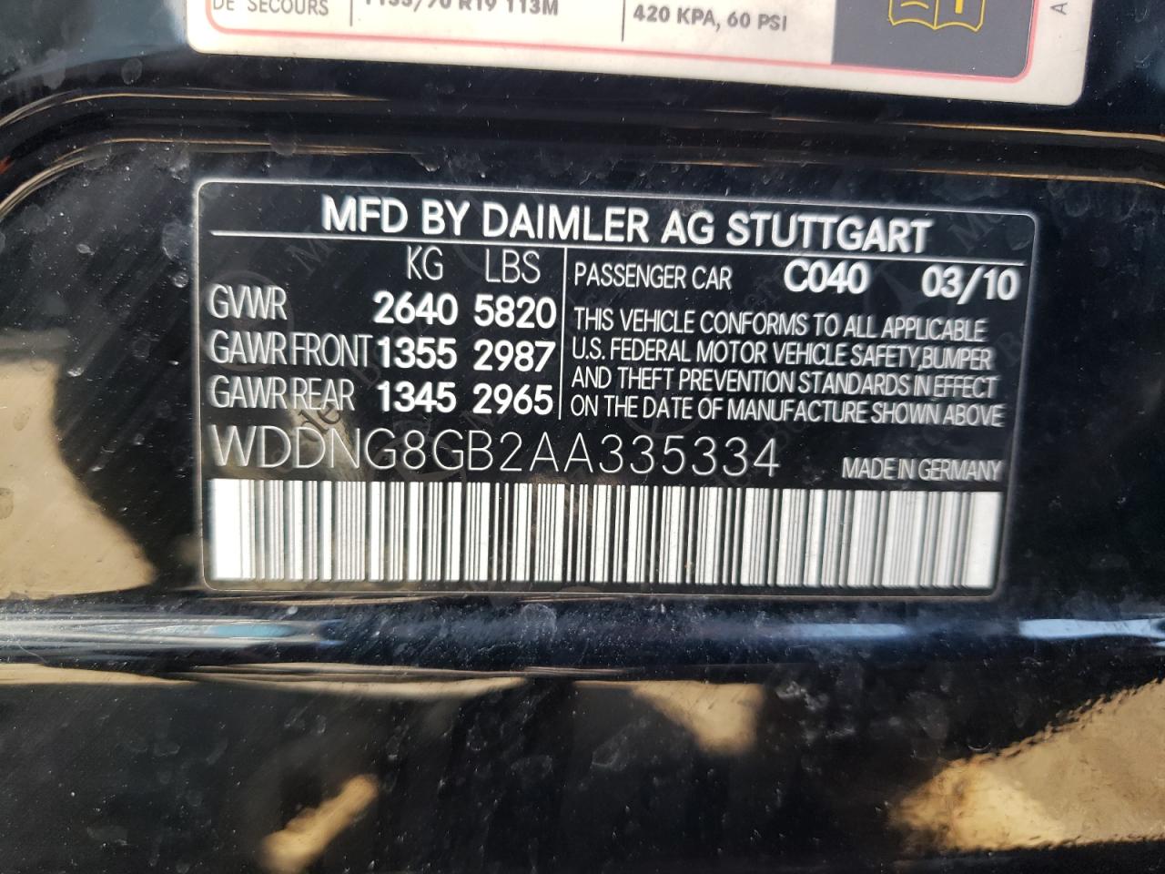 WDDNG8GB2AA335334 2010 Mercedes-Benz S 550 4Matic