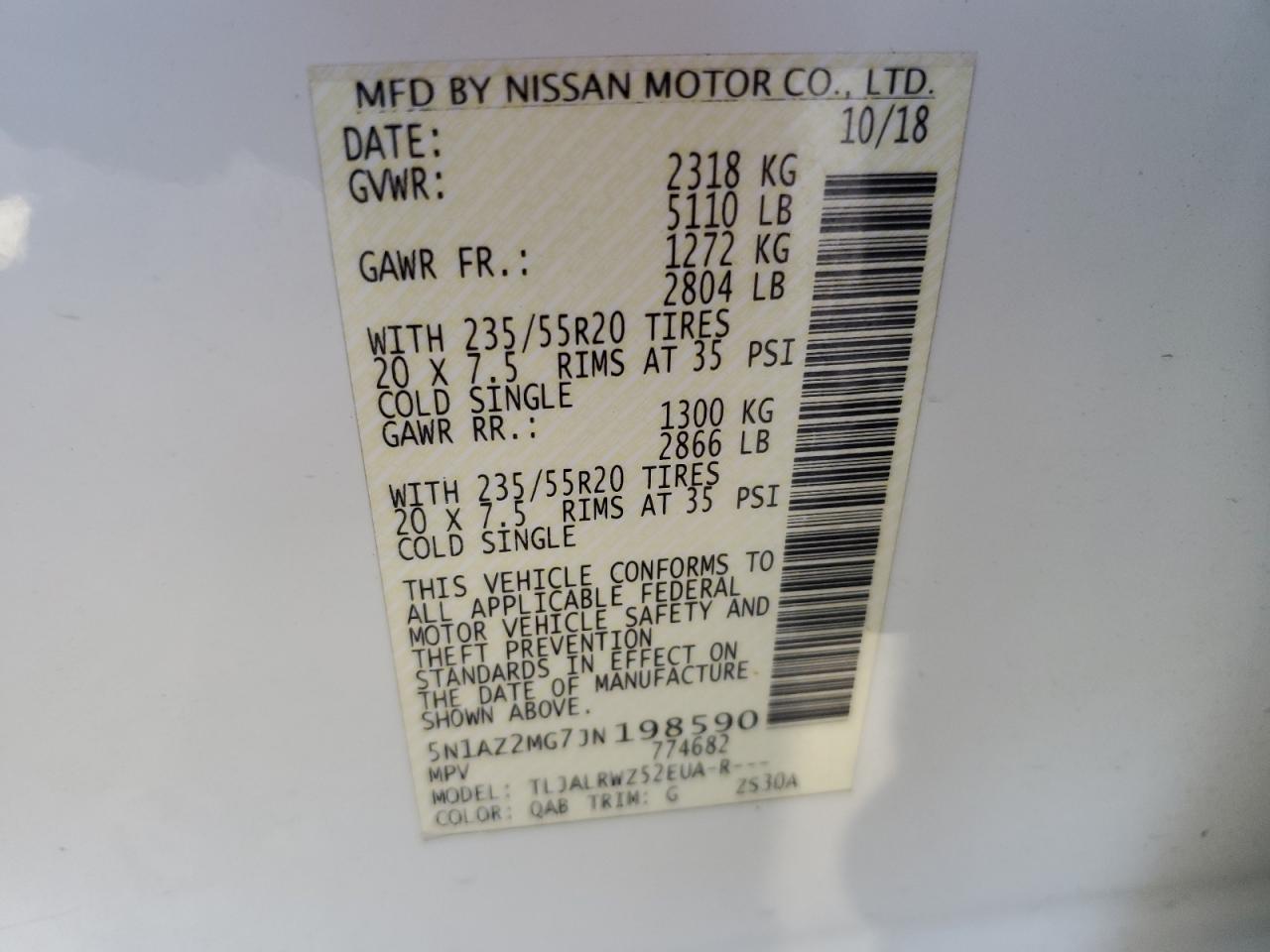 5N1AZ2MG7JN198590 2018 Nissan Murano S