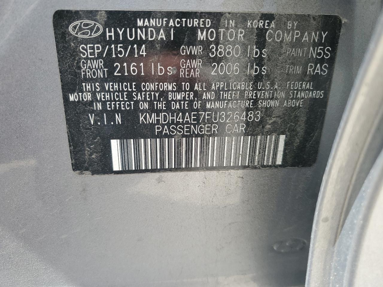 KMHDH4AE7FU326483 2015 Hyundai Elantra Se