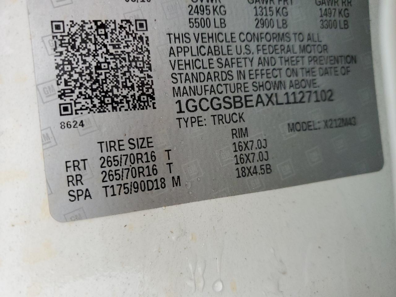 1GCGSBEAXL1127102 2020 Chevrolet Colorado