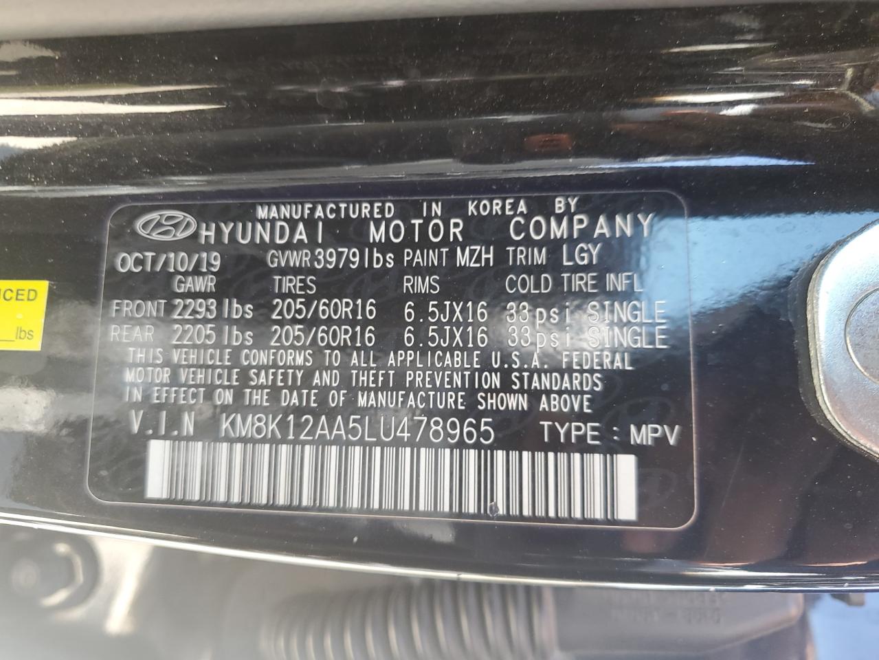 KM8K12AA5LU478965 2020 Hyundai Kona Se