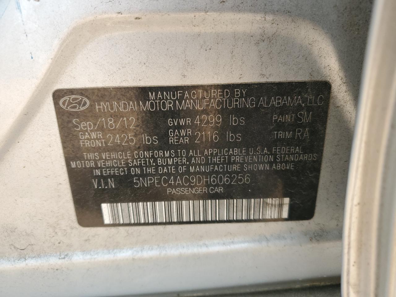 5NPEC4AC9DH606256 2013 Hyundai Sonata Se